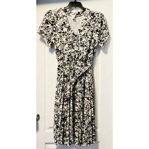 Ashly & Sage Women's Belted Midi Dresses Size 2XL, Black and Cream